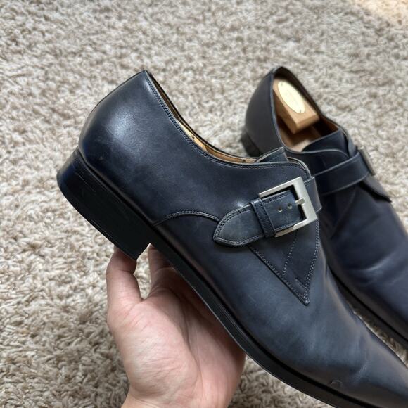 Magnanni Marco II Single Monk Strap Blue Leather Dress Shoes Men\'s Size 13 M